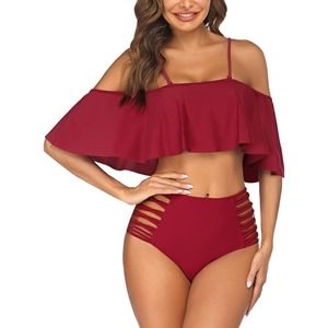 ADOME Women's Two Piece Swimsuit Set Tummy Control High Waisted Bikini- Size XXL
